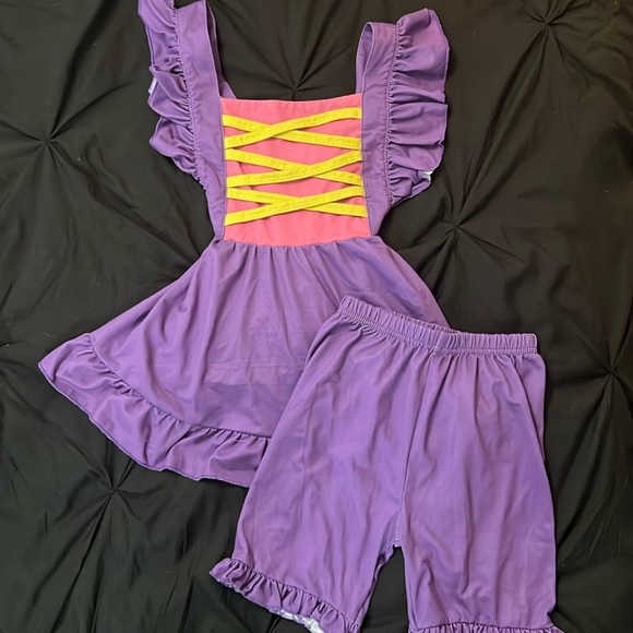 Girls Disney Rapunzel inspired short and tank top set Tangled size 4T cross back - Picture 1 of 6